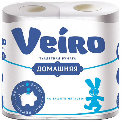 Бумага туалетная Veiro Домашняя, 4 рулона, 2 слоя, белый