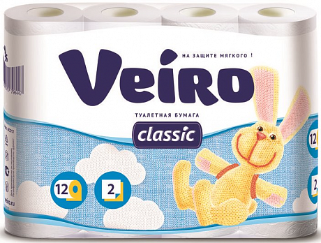 Бумага туалетная  Veiro Classic (1х12), цв.белый, 2-сл.