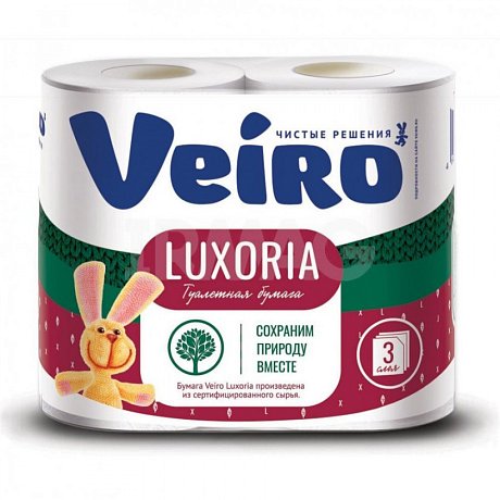 Бумага туалетная Veiro Luxoria, 4 рулона, 3 слоя, белый