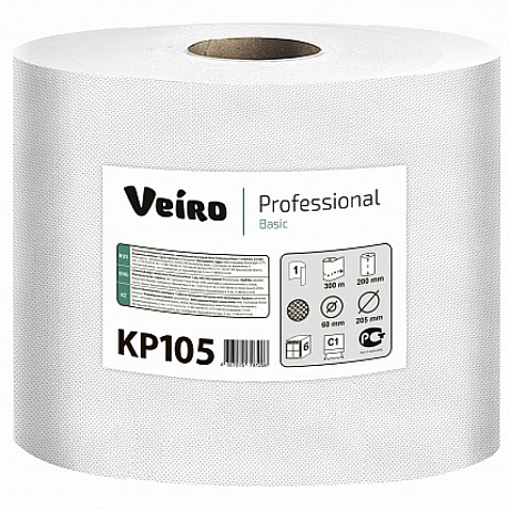 Полотенца бумажные Veiro Professional Basic в рулонах с центральной вытяжкой, 1 слой, 1 рулон (KP105)