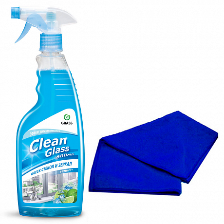 Средство для мытья окон и стекол "CLEAN GLASS голубая лагуна" 600 мл + Салфетка