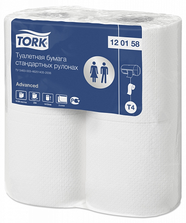 Бумага туалетная TORK Advanced Т4  в стандартных рулонах (1*4), 2 слоя, 23 м/рул (120158)